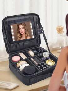Maletín de maquillaje profesional portátil para artistas de maquillaje, bolso de cosméticos con espejo, impermeable, organizador de gran capacidad para el cuidado de la belleza y las uñas