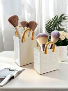 1pc Rinkle Paper Bag Vase, Square Wide-Mouth Pleated Vase, Unique White Matte Vase, Simple Bohemian Style Vase, Flower Arrangement, Table Decoration, Home Office Bookshelf Decoration, Suitable For Home Decoration, Bedroom Decoration, Office And Students, The Best Christmas Gifts,
