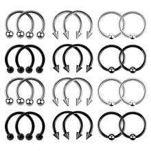 32pcs Lip Rings Jewelry Lip Bar, Snake Bite Piercing 16g Spiral Earrings, Daisy Ear Cuff Cartilage Earrings, Surgical Steel Piercing Jewelry Unisex