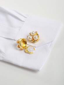 Fashion Cufflinks For Shirt Decorative Women Button Cover Faux Pearl Sleeve Button, Button Clips Metal Button Accessories 2pcs/Bag No Sewing Buttons Wedding Holiday Gift
