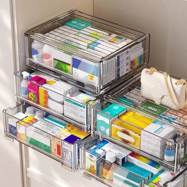 1pc Transparent Drawer Pill Box, Medicine Storage Cabinet, Home Organizer Rack, Multi-Layer Household