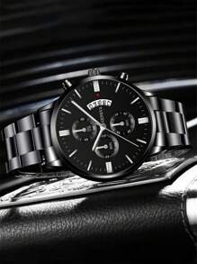 1pc Men Round Pointer Date Quartz Watch & 1pc Bracelet