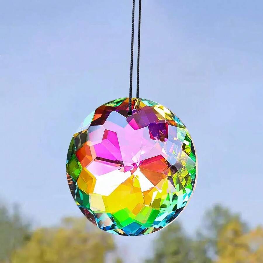 1 pezzo Pendente cristallo tondo da 30mm cattura sole, decorazione ad arcobaleno per finestre e giardino (senza corda)
