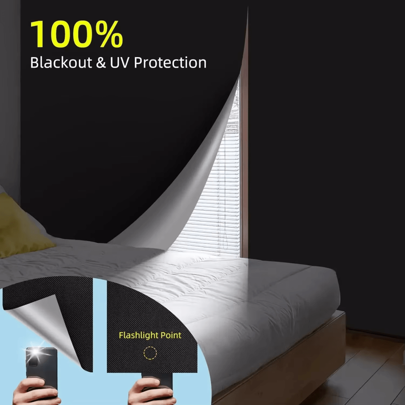 100% 遮光窗帘 防紫外线窗帘 百叶窗 全遮光帘 DIY 便携式薄膜可拆卸便携式旅行遮光布可拆卸临时遮光窗帘 适用于窗户卧室遮阳罩