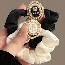 2 件装 真丝发圈 带复古花朵装饰 女士 大号发圈 绸缎 真丝 厚弹力发圈 发圈 - 彩色 - 查看 11