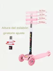 Scooter de 3 ruedas con altura ajustable, Patineta de empuje plegable con ruedas iluminadas, freno de pie en la rueda trasera - Rosa - Ver 3