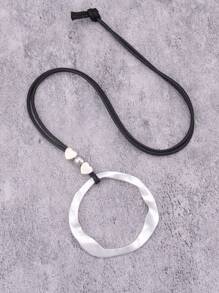 1pc Exaggerated Simple Asymmetrical Yellow Shallow Halo Alloy Beaded Pendant Necklace For Men, Fashion Hiphop Long Chain With Black Wax Rope, Everyday Accessory Gift For Girlfriend - Wax Rope - View 10