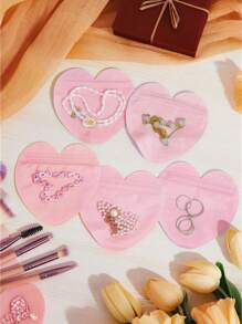 100个/50个/20个装心形首饰袋，粉色可重复密封拉链袋，可爱粉色透明零钱包，适合单身派对、婚礼季、毕业季、生日派对、迷你礼品包装……返校季 - 粉色 - 查看 3