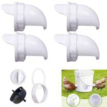 DIY Automatic Poultry Feeder Kit, Including 4 Plugs And 1 Hole Saw, Weather-Resistant Reusable Gravity Chicken Feeder Set For Buckets, Drums, Boxes, Troughs