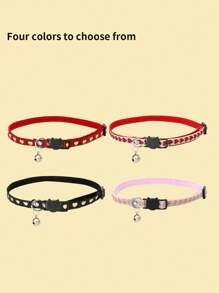 4pcs Heart Pattern Pet Collar, Soft Woven Band, Anti-Choke Safety Buckle, Metal Charm Decoration, One Size Adjustable, Suitable For Cats And Small Dogs