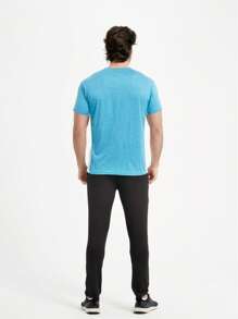 Men's V Neck Set-In Short Sleeve T-Shirt - Heather Teal/White - View 3