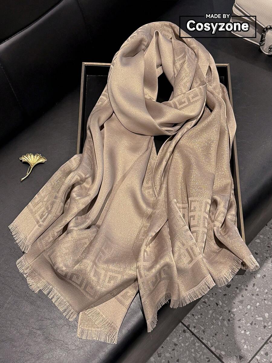 1 pieza Bufanda de mujer minimalista con estampado geométrico brillante, chal suave elegante, hijab, chal, pañuelo de cabeza perfecto para todas las estaciones, protección UV ligera