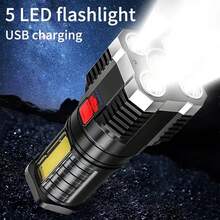 1pc LED Rechargeable Flashlight, Portable Long Lasting Super Bright Outdoor Multi-Function Work Light, Camping Accessories - Black - View 3