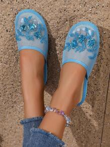 Fashionable New Handmade Beaded Slip-On Slippers, Suitable For Indoor And Outdoor Wear - Blue - View 2