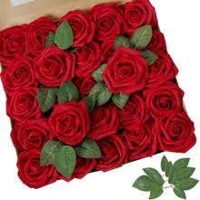 25 pièces de fleurs artificielles, roses en mousse d'ivoire factices à l'aspect naturel avec tiges pour bouquets de mariage DIY, centres de table pour la douche de mariée, arrangements, décorations de tables de fête, décoration florale pour la maison
