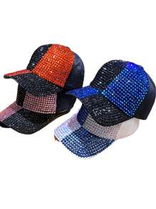 1pc Women's High-Quality Handmade Rhinestone Embellished Fashion Versatile Brimmed Baseball Cap, Suitable For Everyday Wear - A - View 8