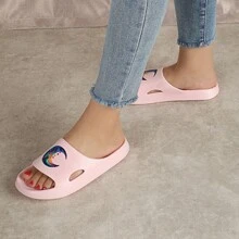 Women/Men's Summer Slippers, Indoor Outdoor Bathroom Shower Sandals, Couple Cartoon Slippers, Black/White/Pink Slippers - Dark Blue Moon Pink - View 4