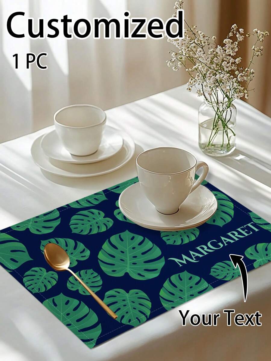 1pc Customized Personalized Name Printed Table Mat, Leaf Pattern,Wedding Couple Souvenirs,Day Gift, Best Friend Gift, Gift For Mom/Dad.Personalized Ideal Gifts,Pets For Anniversaries,For Valentine's Day,For Mother's Day,For Birthdays,For Children's Day,For Father's Day,For Weddings,For Graduation,For Housewarming,Tea Room, - Baby Blue - View 1