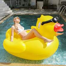 1pc An Inflatable Large Yellow Duck Ride Water Floating Bed Swimming Recliner Adult Sunglasses Duck Floating Row Collapsible Outdoor Water Inflatable Recliner - Yellow - View 7