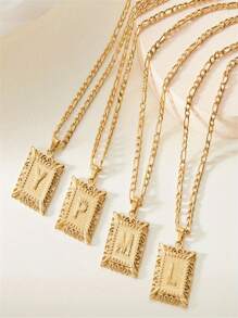 Fashion Light Luxury Stainless Steel Figaro Chain Square Hollow 26-Letter Pendant Necklace Suitable For Banquets And Holiday Daily Wear - 金色 - 查看 4
