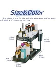 带可拆卸抽屉的 2 层水槽下收纳架、厨房水槽柜储物架、多功能浴室梳妆台架 - 黑色、容量大、坚固、节省空间、最大化存储、水槽整理的理想选择