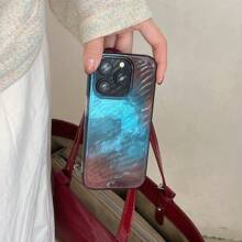 Icy Gradient Blue-Brown IMD Laminated Feather Boa Pattern Phone Case Compatible With IPhone 16 Pro Max/15 Pro Max/14 Pro/13/12