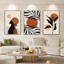 3PCS Abstract Boho Sun Bowls Black Cats Prints Wall Art Minimalist Neutral Canvas Painting Modern Pictures Living Room Decor Posters Frameless