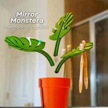 Mirror Monstera Organizer | Bathroom Toothbrush Holder | Ring Soap Holder | Bathroom Space Saver Storage Solution | Functional Plant Decor