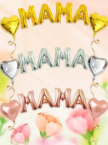 6pcs Heart Balloon Set, 16inch Gold/Silver/Rose Gold MAMA Letter Balloon Suitable For Birthday, Mother's Day, Party Decoration - Multicolor - View 2