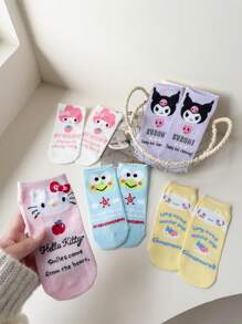 Sanrio Melody,‌,‌ ,,,Badtz-Maru,, 5 Pairs Women And Men's/Couple Short Knee,Sockspersonalized, Funny, Happy,Colorful, Creative Anime Cartoon Design, Holiday Gift, Comfortable And Breathable, Improve Family Atmosphere, Fashionable And Suitable For Both Men And Women. Interesting Socks, Crazy, Anime, Multi-Color Socks - Multicolor - View 2