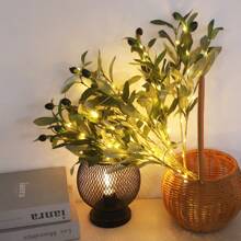 1 pieza Lámpara con rama de olivo artificial de luz cálida, decoración de árbol de olivo falso brillante verde para habitación, boda, fiesta de cumpleaños, centro de mesa festivo