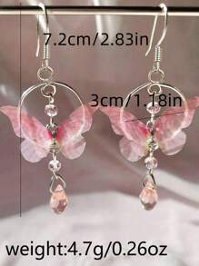 2pcs Fashion Sweet Romantic Soft Metallic Natural Stone Fairy Long Butterfly Mushroom Crystal Tassel Earrings, Suitable For Women's Daily, Vacation, Party, And Social Occasions - 紫色 - 查看 4