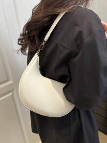 时尚、休闲、新月形 PU 手提包、便携、优雅拉链单肩包。适合购物、钱包、学生、年轻女性、办公室女性。非常适合办公室、大学、工作、商务、通勤、户外活动、旅行和野餐。 - 米色 - 查看 3