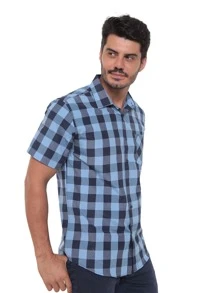 Rand paul Men's Plaid Shirt Casual Slim Fit Short Sleeve With Pockets Imported - Màu xanh lam - Xem 4