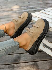 春季高跟厚底玛丽珍鞋，女式复古休闲厚底设计乐福鞋 - 米色 - 查看 5