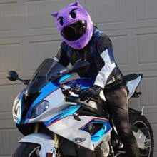 Motorcycle Electric Bike Helmet Cover Cartoon Animal Hat Cute Dog Rabbit Plush Protective Head Cover For Men Women - Purple - View 3