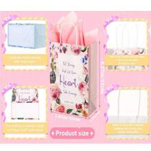 带手柄的圣经标签和圣经经文花卉礼品袋套装，莫兰迪层压圣经标签和基督教礼品袋圣经经文礼品包装袋，适合圣经学习和洗礼派对的圣诞礼物