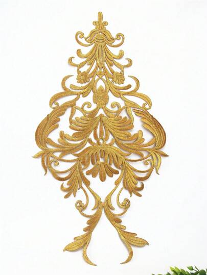 1pc Big Size Flower Golden Thread Embroidery Hot Melt Adhesive Patches For Dress Applique Patch Costume Decorate