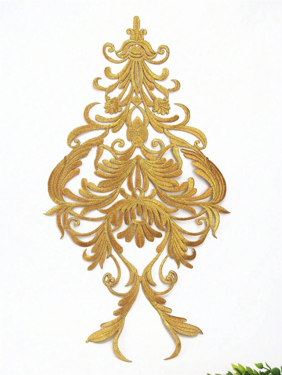 1pc Big Size Flower Golden Thread Embroidery Hot Melt Adhesive Patches For Dress Applique Patch Costume Decorate