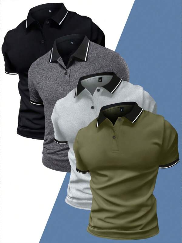 Set de 4 camisas polo de manga corta de verano y colores para hombre, camisetas delgadas y transpirables de unicolor clásico para vestir casual, vacaciones y uso al aire libre