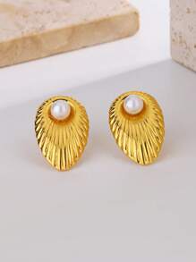 1 对/6 对心形不锈钢镀金环状耳环，简约耳环，奢华夏季配饰