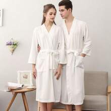 1pc Lightweight & Fashionable Home & Beach Robe, Quick Dry Soft Robe, Couples Loungewear, Simple Plaid Bathrobe, Sexy Sleepwear, Unisex Style Summer Wedding Home Bathroom Decor Back To School