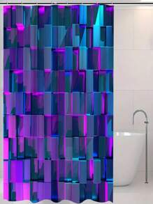 1pc, Deep Blue Geometric Pattern Printed, Plant Element Waterproof Shower Curtain Tapestry Wall Decor Curtain, With 12 Hooks Waterproof Polyester Fabric Shower Curtain, Bathroom Tub Divider, Modern Home Bathroom Decor, Waterproof Polyester Fabric, Machine Washable, Eyelet Top, Unlined Woven Shower Curtain, Suitable For Hotel Apartment Bathroom Decor, Home Decor Bathroom Accessory, Great As Gift, 35inX70in, 47inX70in, 59inX70in, 70inX70in