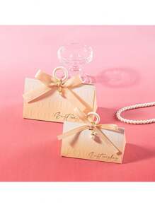 10 件装高级礼品盒玫瑰渐变蝴蝶结糖果盒，三角形带手柄，高品质婚礼派对礼品、礼品、母亲节、婚礼、礼品袋、包装、纸袋 - 10pcs - 查看 14