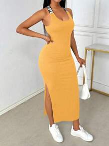 Spring And Summer Women's Shoulder Straps Cross Back Long Suspenders Tight Hip Skirt,Fashionable Outfit For Vacation Or Party Or Photo Shoot Or Music Festival - Màu vàng - Xem 4