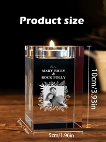 个性化 3D 照片水晶烛台定制雕刻水晶烛台，带有您自己的图像文字周年纪念圣诞节生日礼物送给爸爸妈妈他她（白色），爱在这里生活水晶茶灯烛台，个性化情侣礼物，订婚礼物，个性化柱状烛台