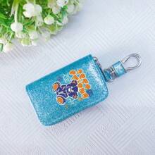 Car Key Bag Uniform Car Key Storage Bag Creative Keychain Blingbling Car Key Protector Secure Zipper Closure Protector Stylish Waist Pocket Car Key Protector Unisex For Women Mini Wallet,1pc Black & Gold PU Leather Car Key Case - Multicolor - View 61