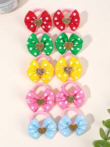 10 件装女孩彩色蝴蝶结发环，儿童布艺心形蝴蝶结发环，幼儿可爱发饰派对礼物 - 彩色 - 查看 9