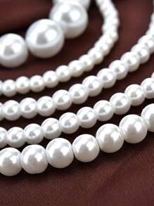 1pc Elegant Multi-Layer Necklace, Versatile Long Sweater Chain - Imitation Pearl Multi-layer Necklace - View 4