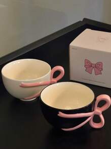 少女蝴蝶结手柄陶瓷杯、咖啡杯、拿铁杯、早餐杯、礼物 - 多色 - 查看 7